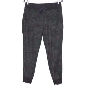 LEVEL99 Gabrielle Jogger Midnight Camo Green Linen Drawstring Pants Women's S